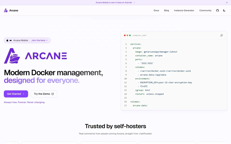 Arcane Homepage With A Compose File Example