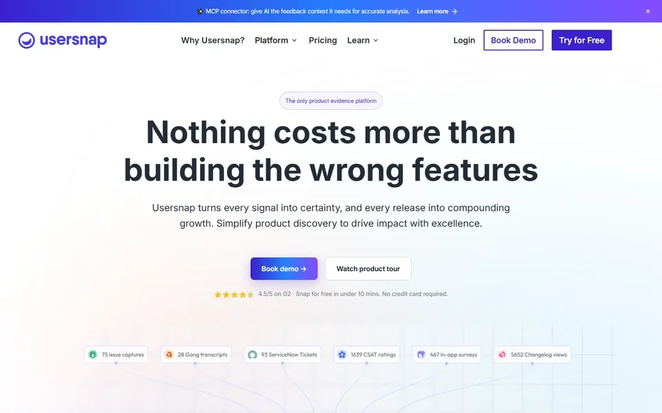 Usersnap Homepage With The Feedback Platform Hero