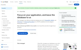 Cloud Sql Homepage With Free Trial Button