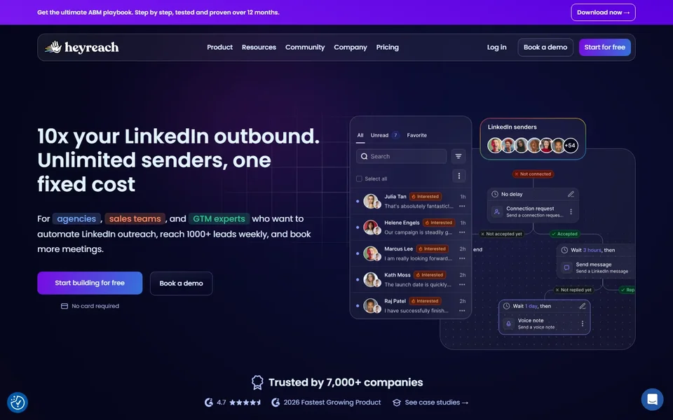 Heyreach Homepage With Inbox And Sequence Demo