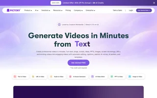 Pictory Homepage With The Text To Video Headline
