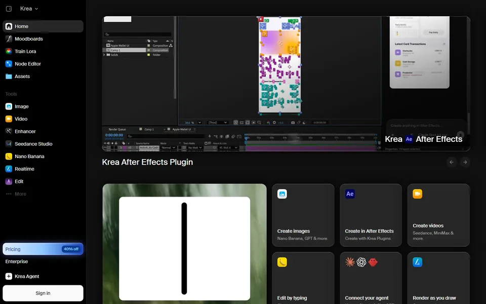 Krea Home Screen With The Tools Sidebar