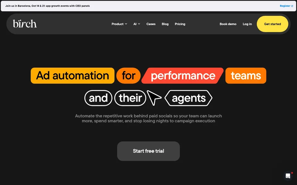 Birch Homepage With The Ad Automation Headline