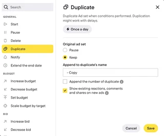 Automated Rule Editor With Duplicate Action