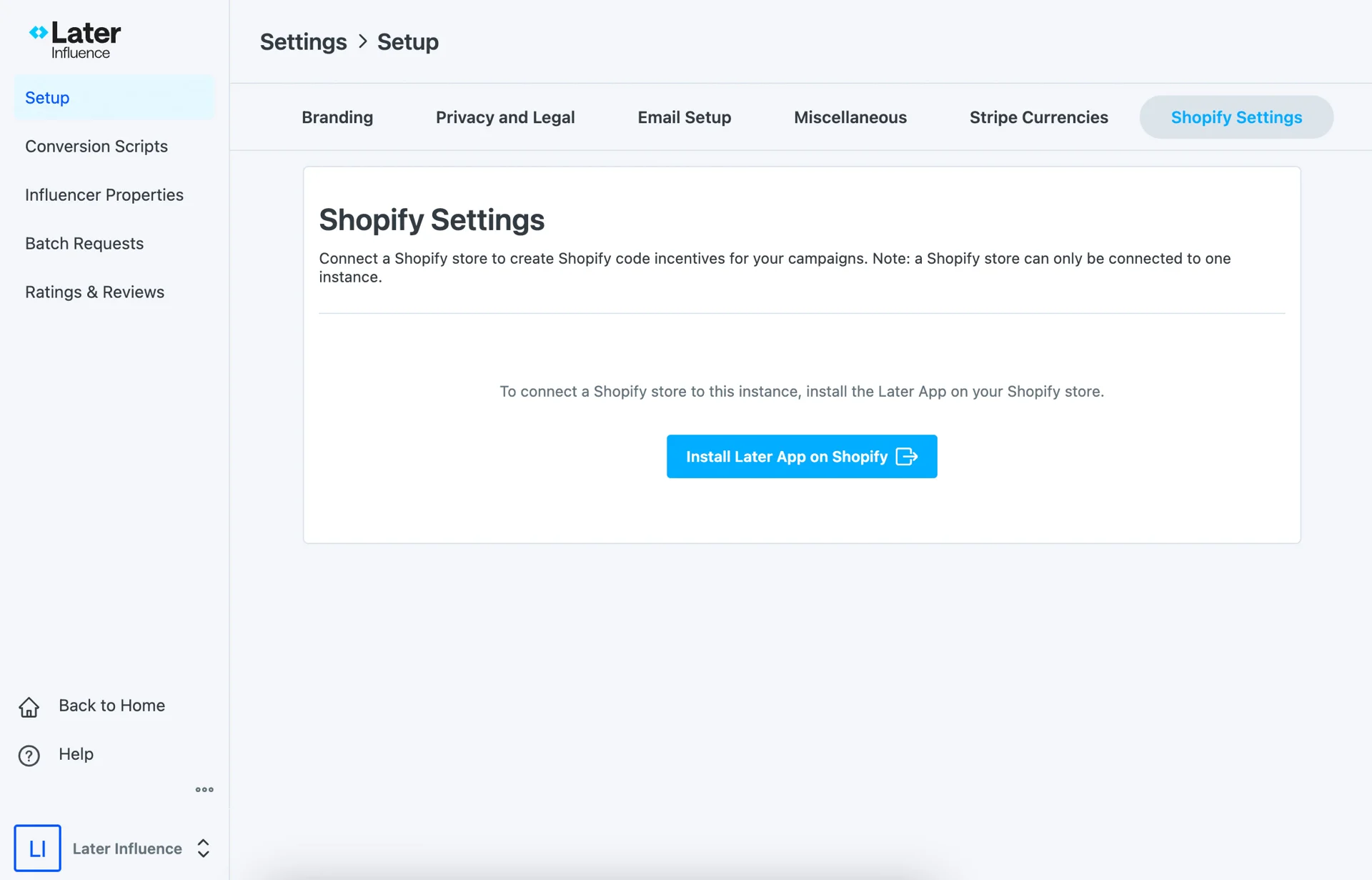 Shopify Integration Setup