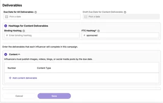 Campaign Deliverables Setup