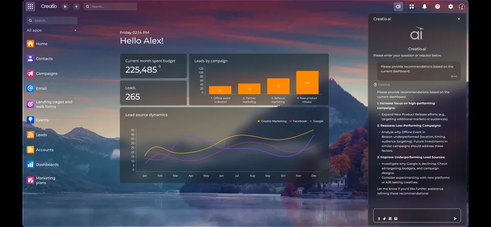 Creatio Home Dashboard With Creatio Ai Panel