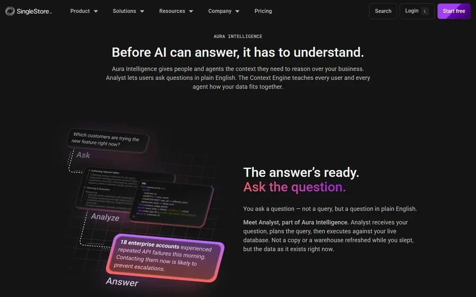 Singlestore Homepage With Aura Intelligence