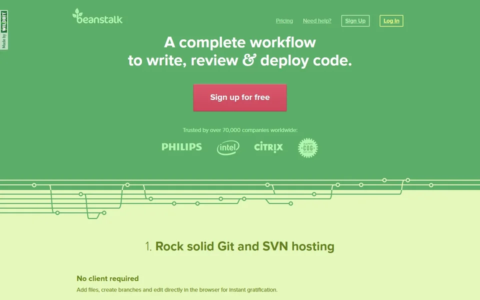 Beanstalk Homepage With Sign Up