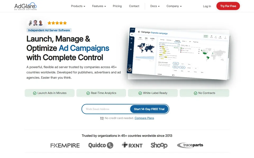 Adglare Homepage With Campaign Editor