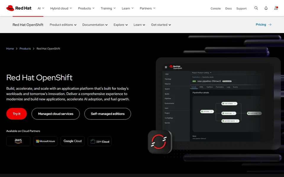 Openshift Product Page With Pipeline Console View