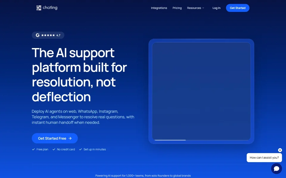 Chatling Homepage With The Chat Widget