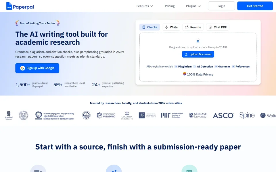 Paperpal Homepage With The Checks Upload Panel