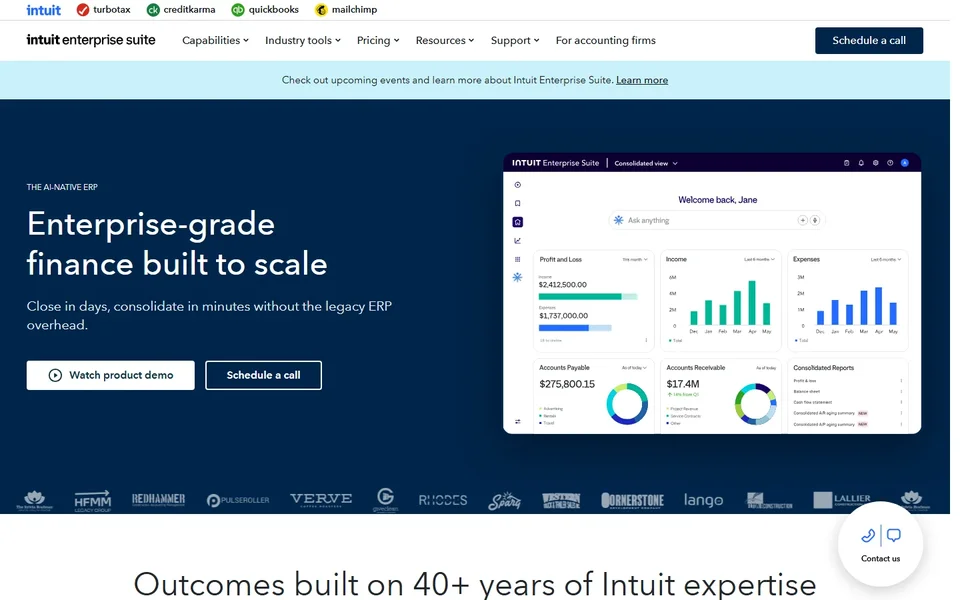 Intuit Enterprise Suite Homepage