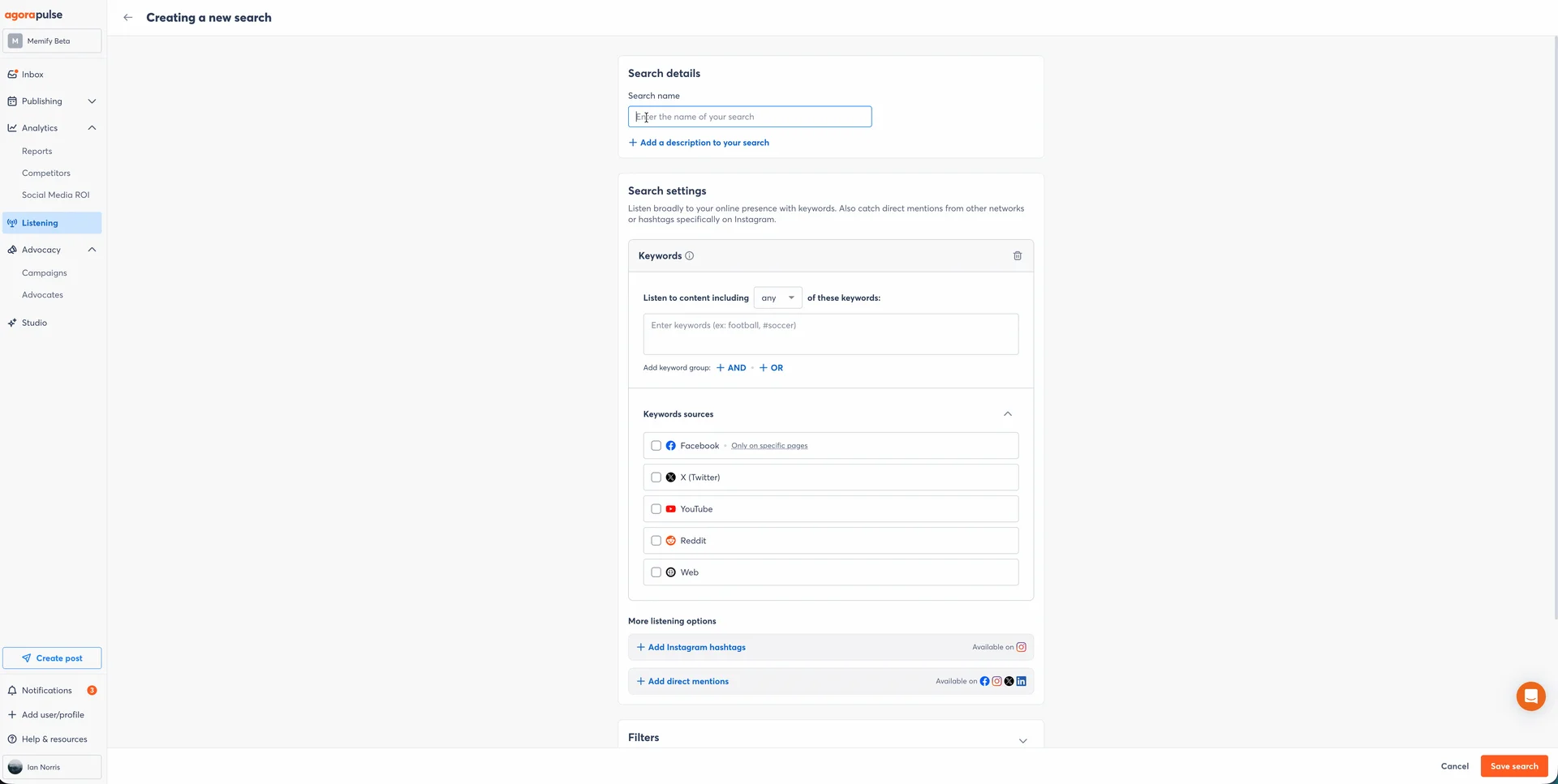 Listening Search Builder