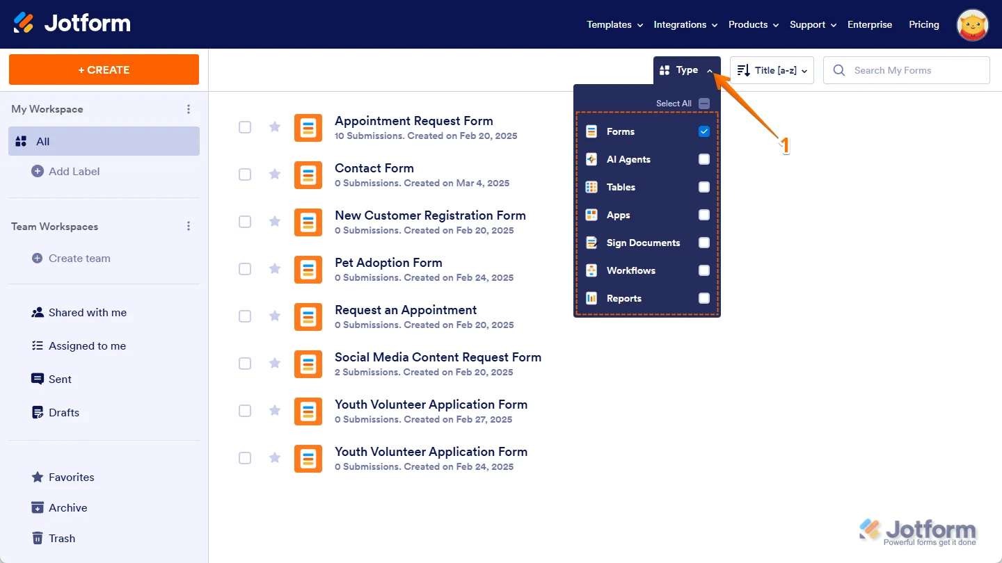 Workspace Form List