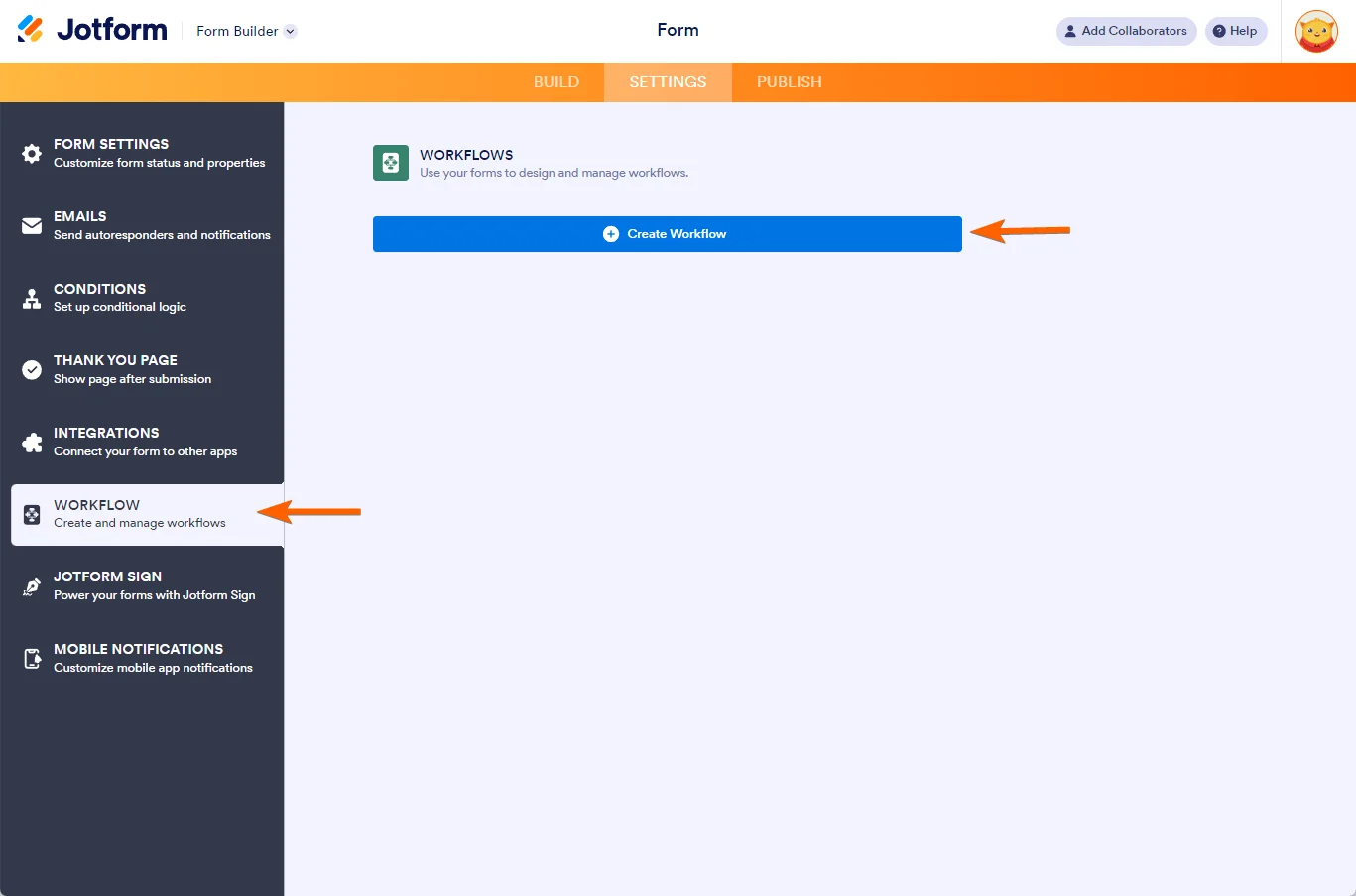 Workflow Settings Panel
