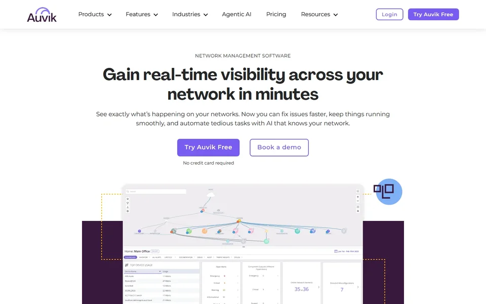 Auvik Homepage With The Network Map Demo