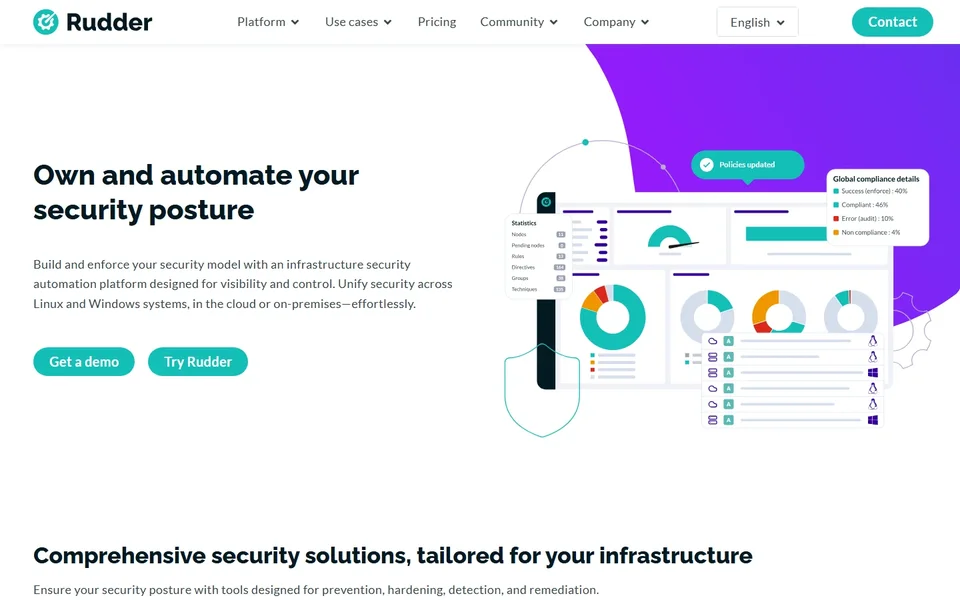 Rudder Homepage With Compliance Dashboard