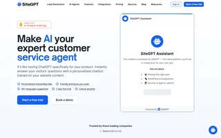 Sitegpt Homepage With The Chatbot Demo