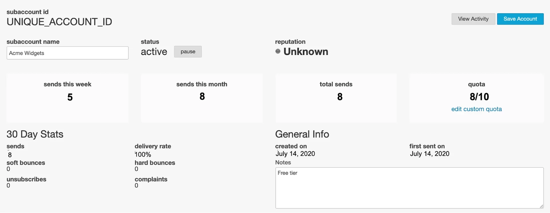 Subaccount Activity Detail
