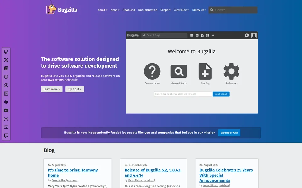 Bugzilla Homepage With Search Window