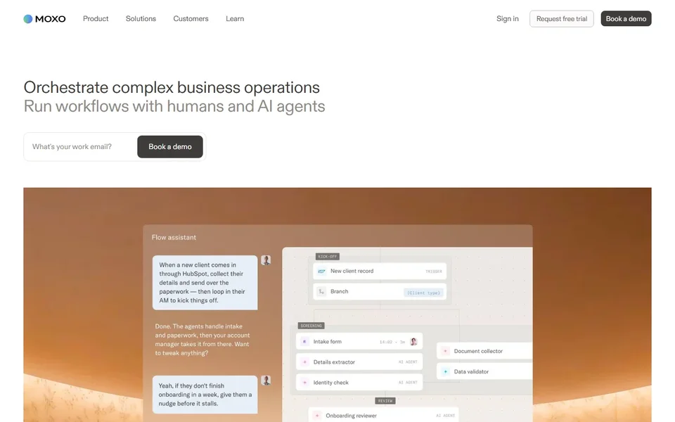 Moxo Homepage With Flow Assistant Panel