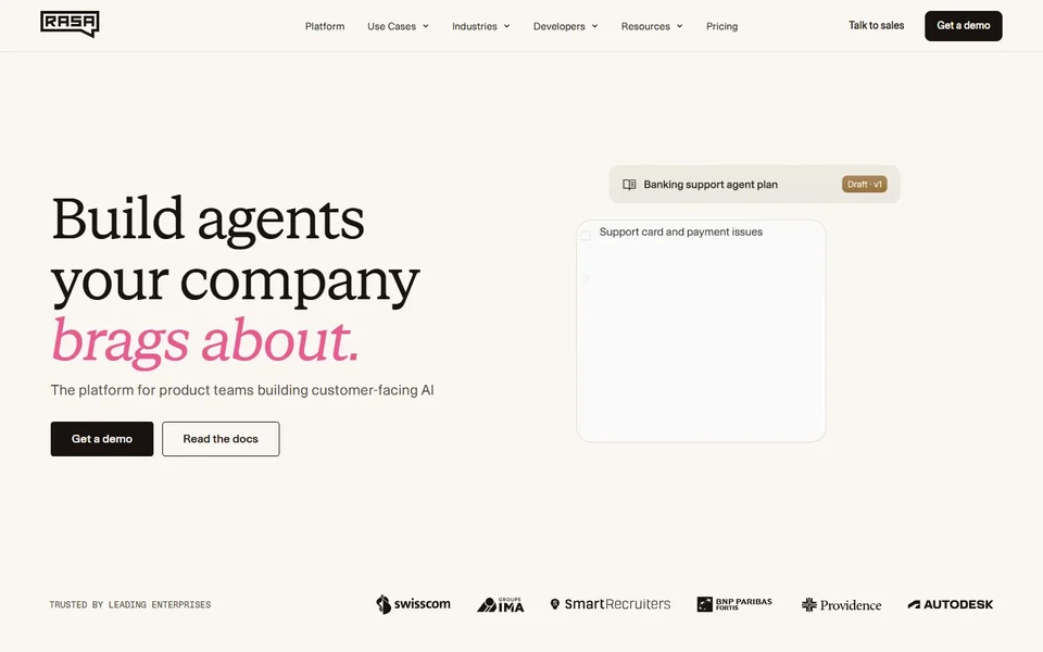 Rasa Homepage With The Agent Builder Hero