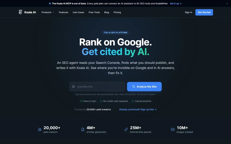 Koala Ai Homepage With The Site Analyzer
