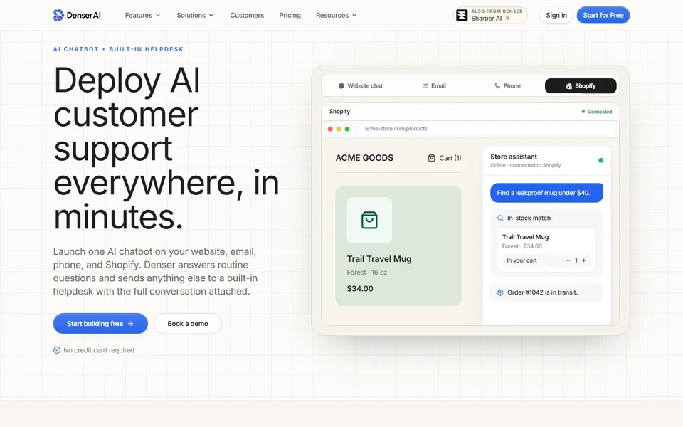 Denserai Homepage With The Chat Demo