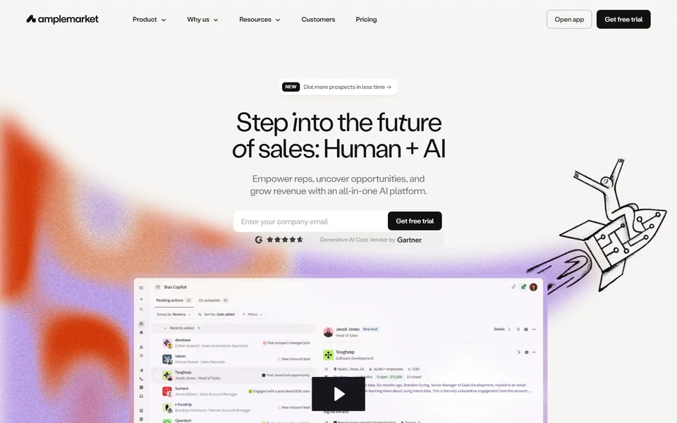 Amplemarket Homepage With Product Preview