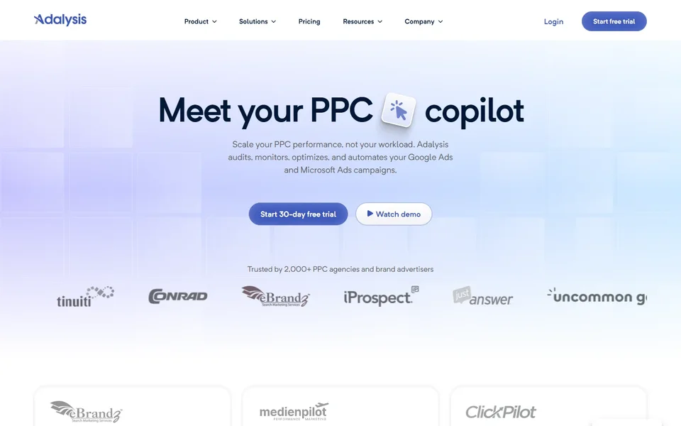 Adalysis Homepage With The Ppc Copilot Headline