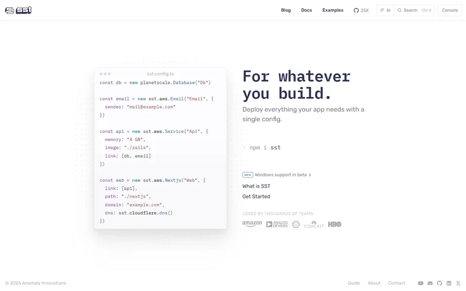 Sst Homepage With Its Config Code Sample