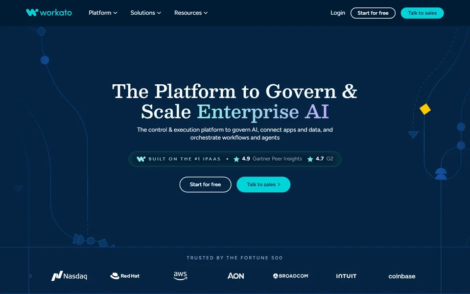 Workato Homepage With The Platform Headline