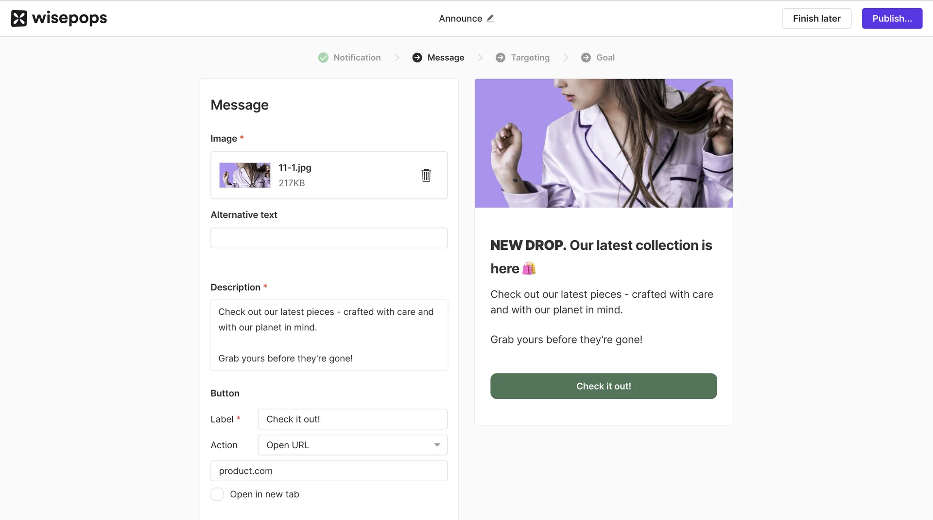 Notification Message Editor