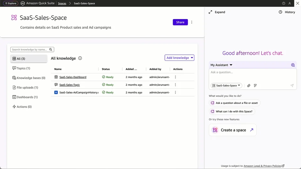 Quick Suite Spaces With Knowledge And Chat