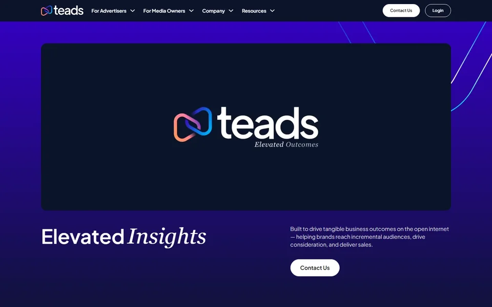 Teads Homepage With The Elevated Insights Hero