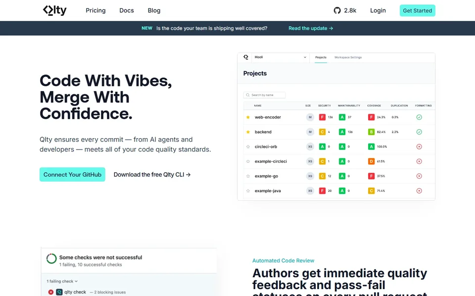 Qlty Homepage With The Projects Dashboard
